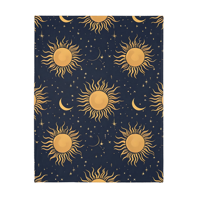 Sun Moon Stars Velveteen Microfiber Blanket (Two-sided print)