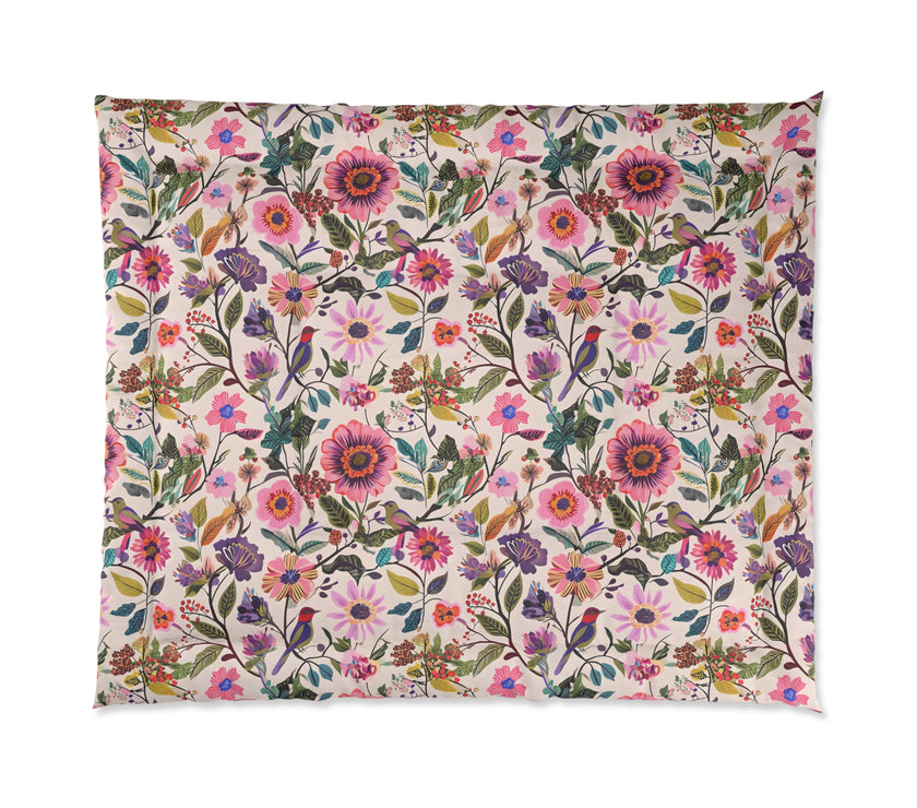 Floral Comforter for Cozy Bedrooms, Boho Home Decor, Floral Bedding, Bedspread, Gift for Her, Spring Bedroom Makeover