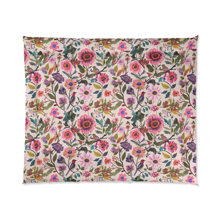 Floral Comforter for Cozy Bedrooms, Boho Home Decor, Floral Bedding, Bedspread, Gift for Her, Spring Bedroom Makeover