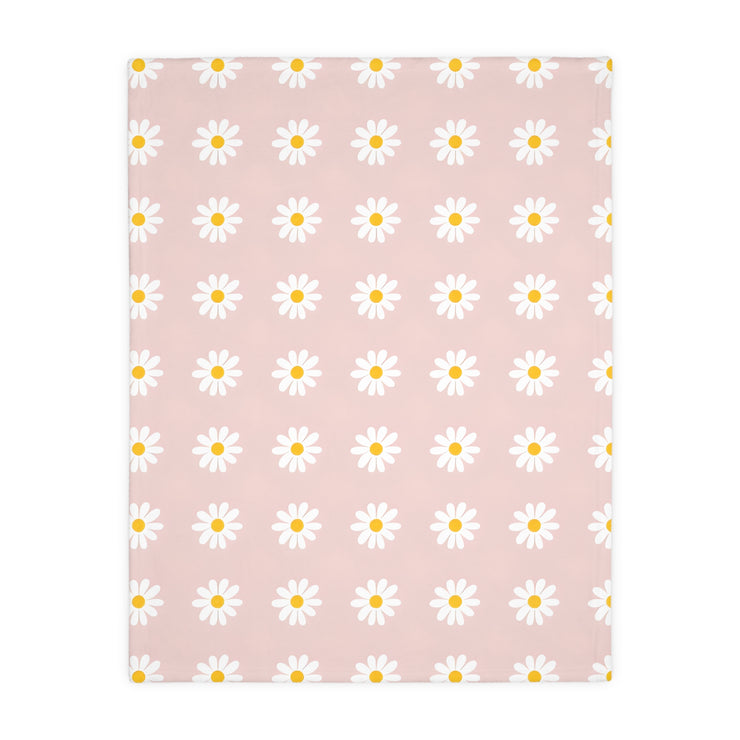 Velveteen Microfiber Blanket, White Daises on Pink Floral Throw, Soft Fleece Bedding, Cozy Couch Decoration, Home Decor Gift, Lightweight