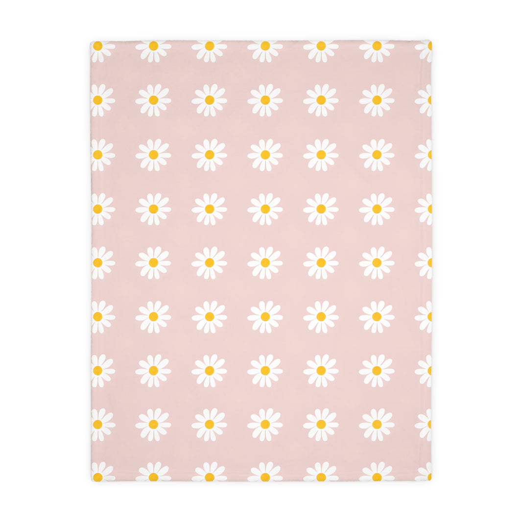 Velveteen Microfiber Blanket, White Daises on Pink Floral Throw, Soft Fleece Bedding, Cozy Couch Decoration, Home Decor Gift, Lightweight
