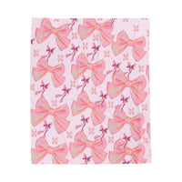Velveteen Plush Blanket, Cozy Pink Bow Blanket, Soft Fleece Throw, Warm Bedding, Girly Bedroom Decor, Gift for Her