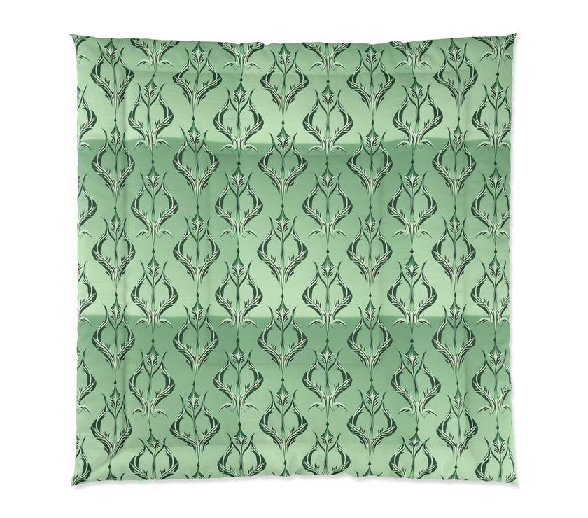 Elegant Floral Green Comforter, Cozy Bedding for Home Decor, Romantic Bedroom Set, Stylish Bed Cover, Gift for Housewarming