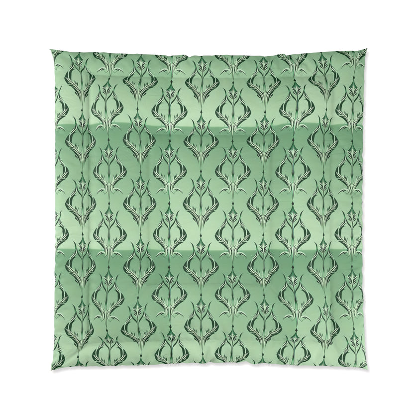 Elegant Floral Green Comforter, Cozy Bedding for Home Decor, Romantic Bedroom Set, Stylish Bed Cover, Gift for Housewarming