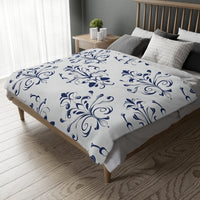 Velveteen Blanket, Blue Floral Print, Soft Throw for Home and Living Room Decor - Microfiber Reversible Couch Cover, Cozy Bedding, Floral