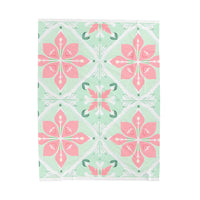 Velveteen Plush Blanket - Green Pink Floral Soft Throw, Cozy Bedding, Botanical Home Decor, Flower Print Lap Quilt, Floral Pattern Couch