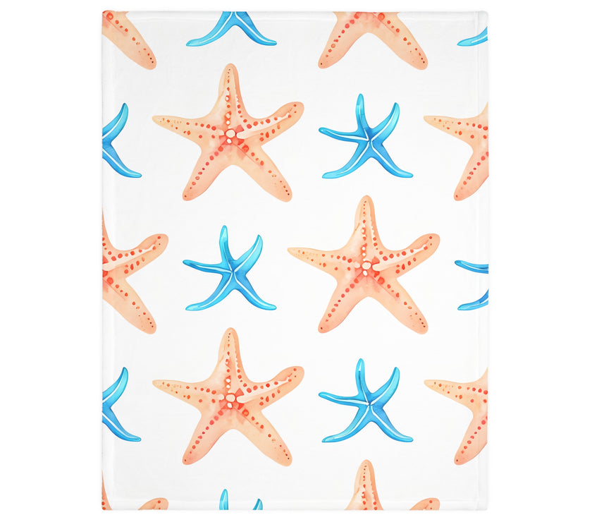 Blue Orange Ocean Sea Star Fish Velveteen Microfiber Blanket (Two-sided print)