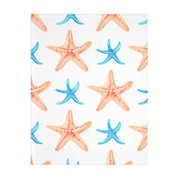 Blue Orange Ocean Sea Star Fish Velveteen Microfiber Blanket (Two-sided print)