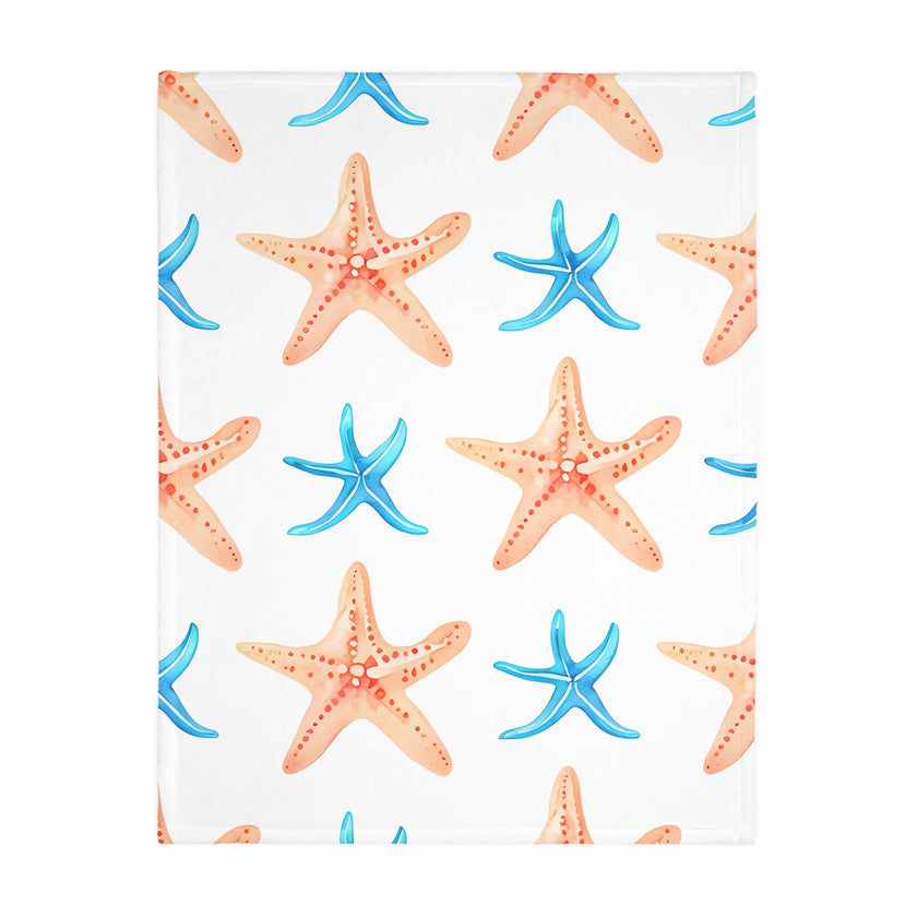 Blue Orange Ocean Sea Star Fish Velveteen Microfiber Blanket (Two-sided print)