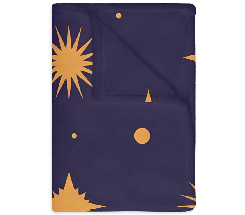 Velveteen Blanket, Geometric Gold Star Two-Sided Print, Cozy Throw, Luxurious Bedding, Soft Couch Cover, Home Decor Accent
