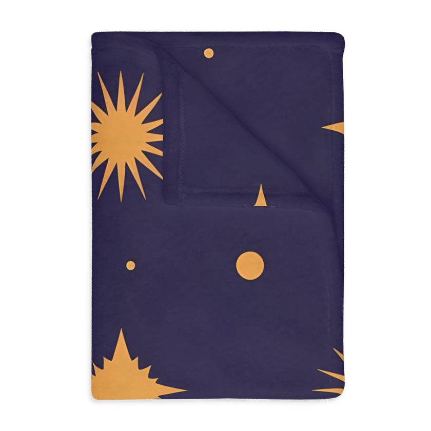 Velveteen Blanket, Geometric Gold Star Two-Sided Print, Cozy Throw, Luxurious Bedding, Soft Couch Cover, Home Decor Accent