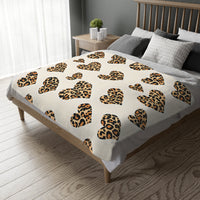 Velveteen Microfiber Blanket, Leopard Print Heart Throw, Cozy Bedding, Animal Lover Gift, Double-sided Couch Cover, Home Decor Accent