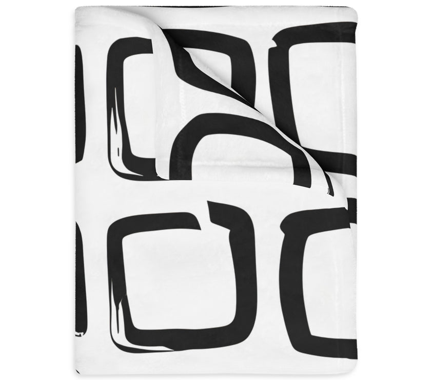 Black and White Square Velveteen Microfiber Blanket (Two-sided print)