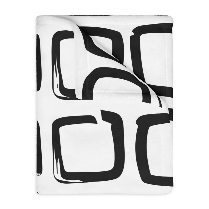 Black and White Square Velveteen Microfiber Blanket (Two-sided print)