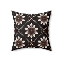 Black Floral Faux Suede Square Pillow