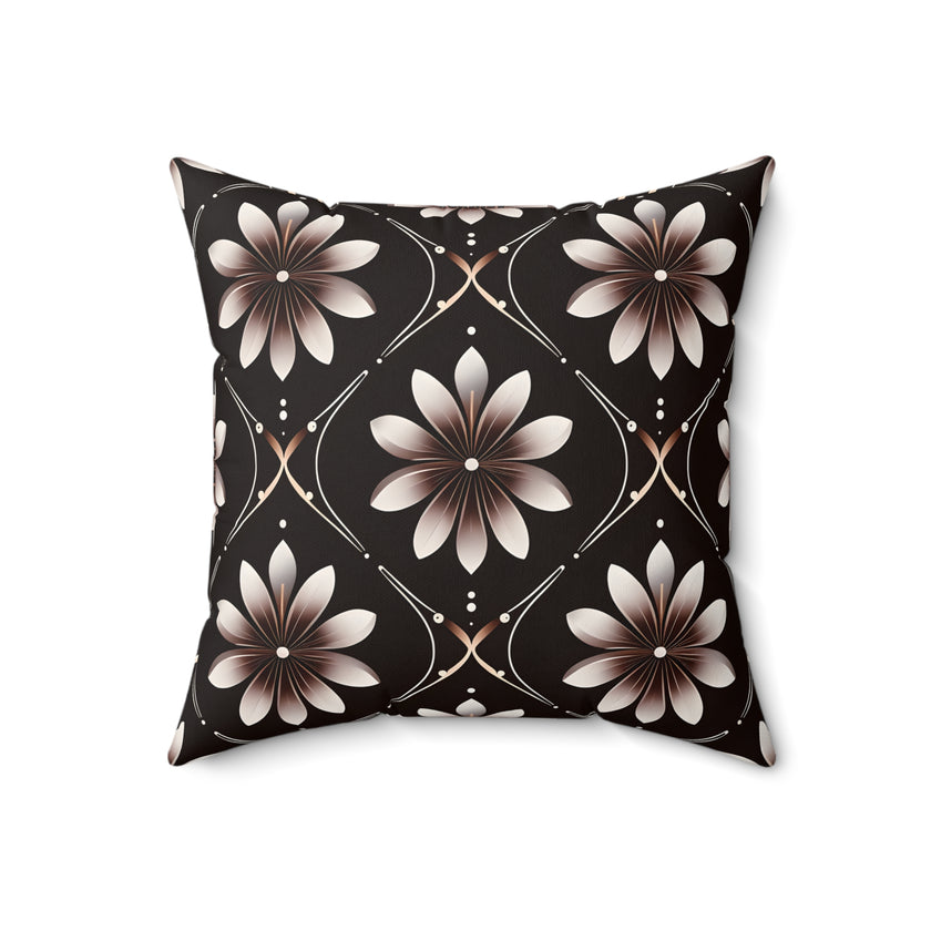 Black Floral Faux Suede Square Pillow