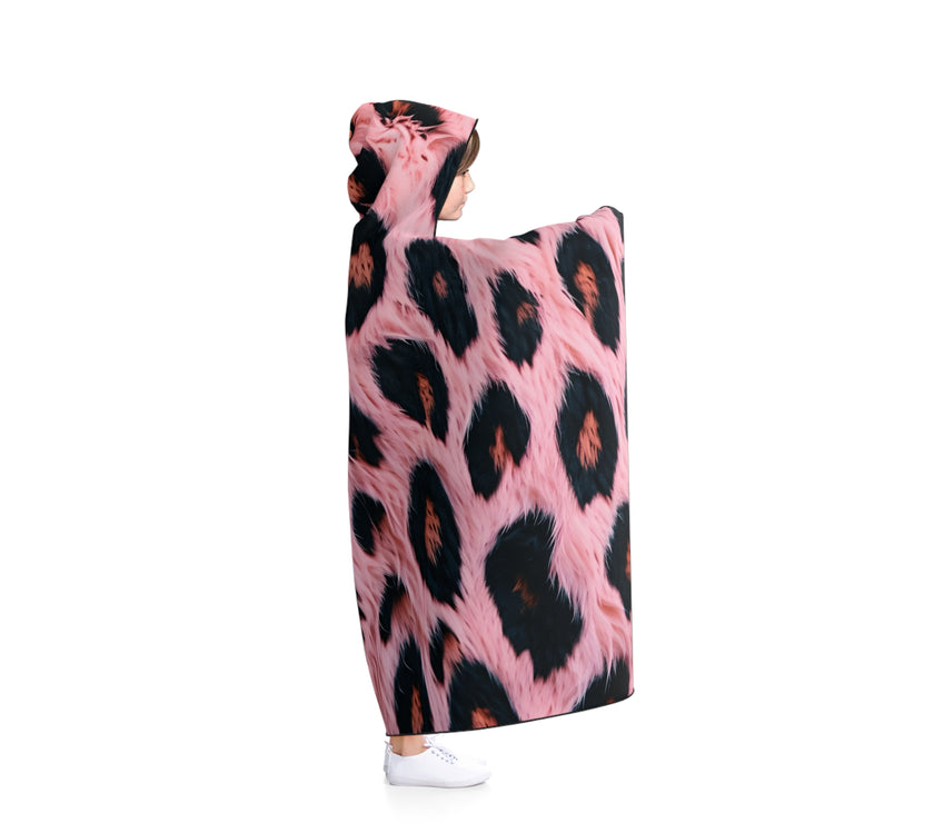 Cozy Pink Leopard Hooded Blanket, Plush Throw, Animal Print Snuggle Blanket, Gift for Her, Home Decor, Fall/Winter Essentials