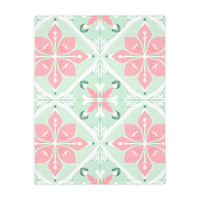 Green Pink Floral Velveteen Microfiber Blanket (Two-sided print)