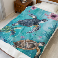 Velveteen Plush Blanket, Sea Turtle Kids Blanket, Kids Bedding, Ocean Themed Blanket, Children's Throw Blanket, Coastal Nursery Decor