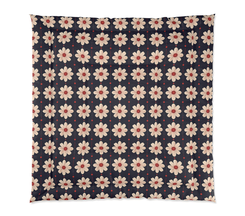 Retro Floral Comforter, Cozy Bedspread, Bohemian Bedding, Spring Decor, Flower Power Duvet, Home Sweet Home Quilt