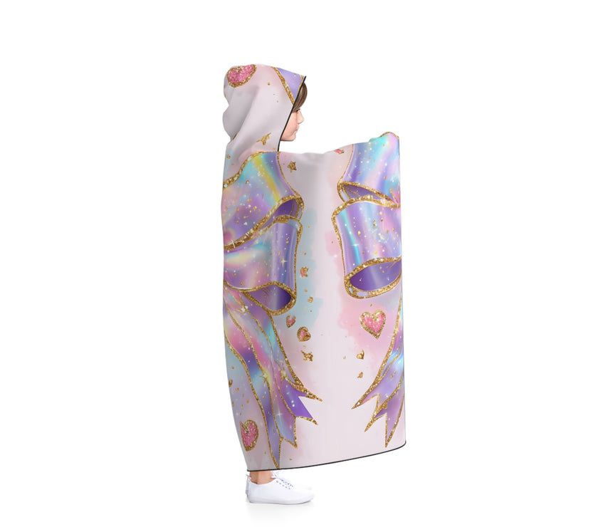 Pastel Bow Hooded Blanket, Cozy Gift, Birthday Present, Winter Comfort, Cute Home Decor, Fun for Kids