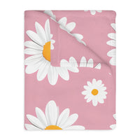 Pink White Daisey Velveteen Microfiber Blanket (Two-sided print)