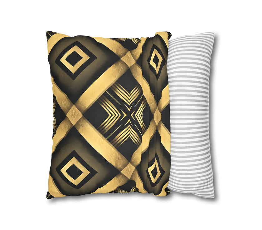 Gold & Black Faux Suede Square Pillowcase
