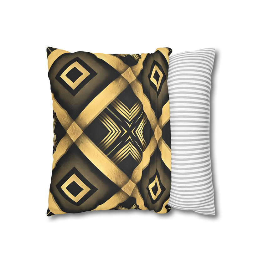 Gold & Black Faux Suede Square Pillowcase
