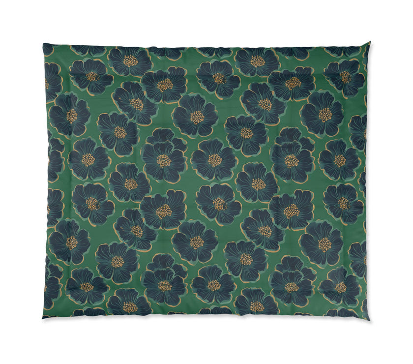 Botanical Floral Comforter - Cozy Bedding for Home Decor, Green Floral Bedspread, Spring Bedroom Essentials, Gift for Her, Unique