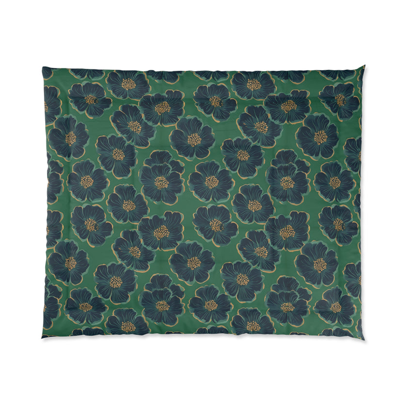 Botanical Floral Comforter - Cozy Bedding for Home Decor, Green Floral Bedspread, Spring Bedroom Essentials, Gift for Her, Unique