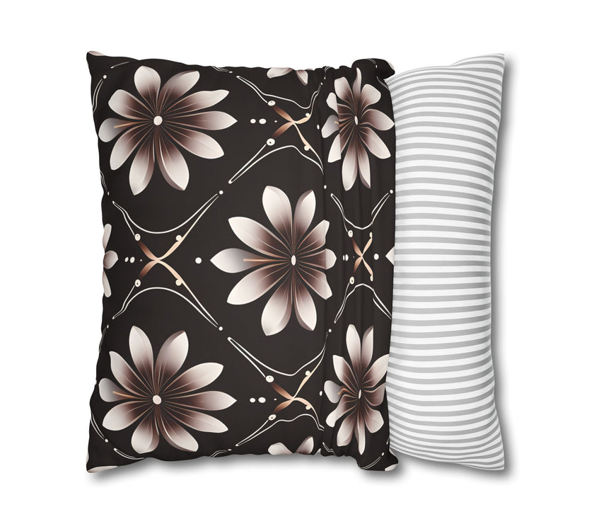 Black Floral Faux Suede Square Pillowcase