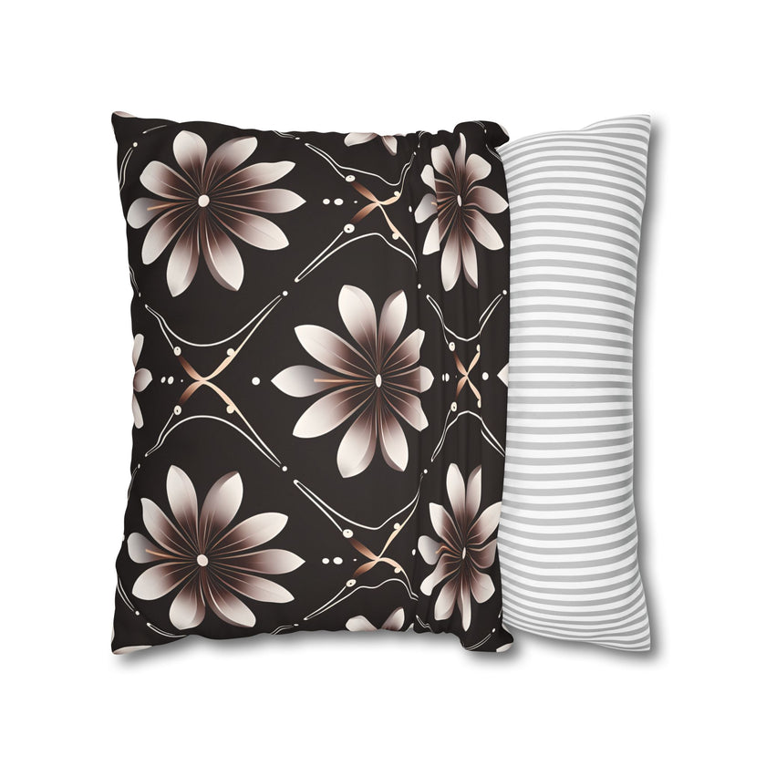 Black Floral Faux Suede Square Pillowcase