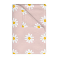 Velveteen Microfiber Blanket, White Daises on Pink Floral Throw, Soft Fleece Bedding, Cozy Couch Decoration, Home Decor Gift, Lightweight