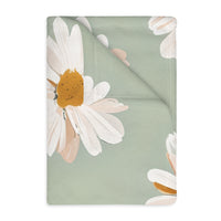 Velveteen Microfiber Blanket, White Daisies on Green - Floral Throw, Botanical Home Decor, Cozy Bedding, Gift for Nature Lovers, Double