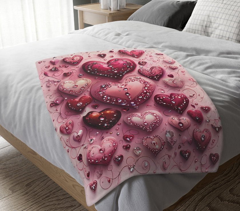 Pink Hearts Velveteen Microfiber Blanket (Two-sided print) Pink Velveteen Microfiber Blanket, Love Blanket