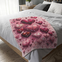 Pink Hearts Velveteen Microfiber Blanket (Two-sided print) Pink Velveteen Microfiber Blanket, Love Blanket