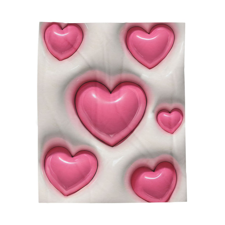 Velveteen Plush Blanket - Pink Heart Plush Blanket, Soft Throw Blanket, Heart Pattern Bedding, Cozy Fleece Blanket, Valentine's Day Gift