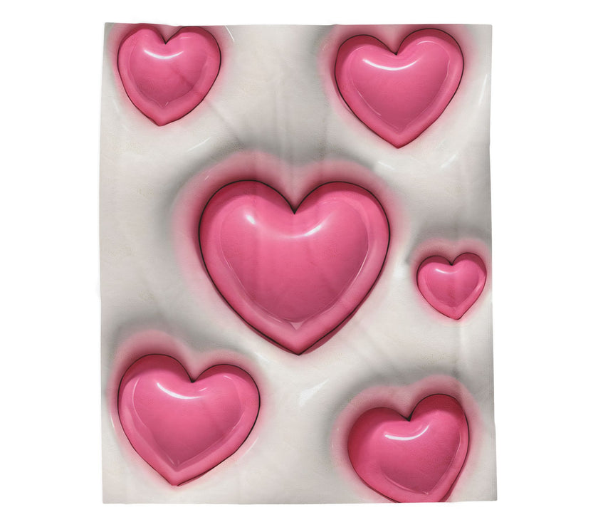 Velveteen Plush Blanket - Pink Heart Plush Blanket, Soft Throw Blanket, Heart Pattern Bedding, Cozy Fleece Blanket, Valentine's Day Gift