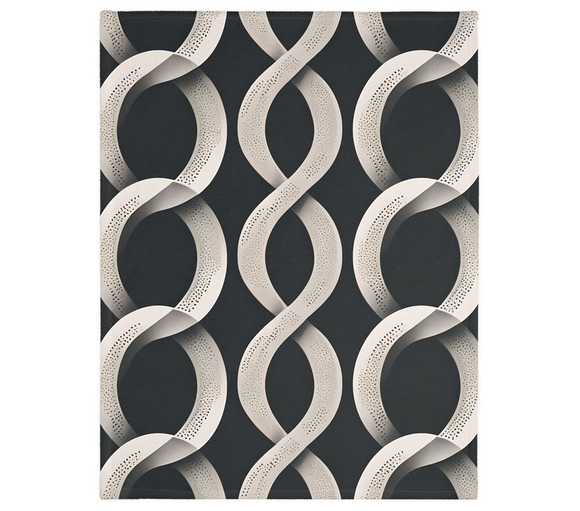 Black and White Wavey Pattern Velveteen Microfiber Blanket (Two-sided print)