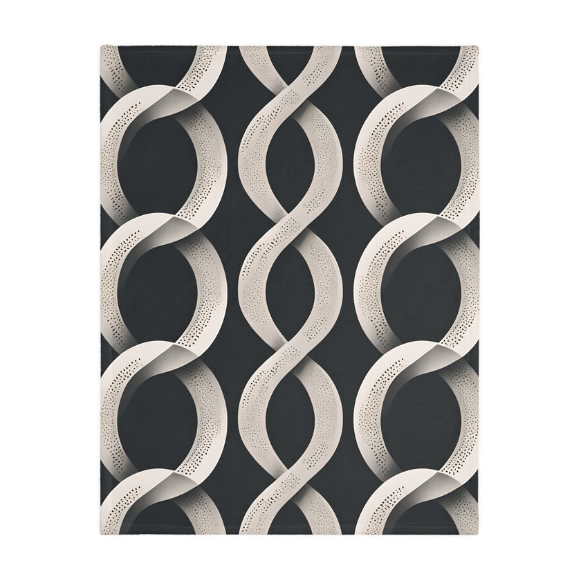 Black and White Wavey Pattern Velveteen Microfiber Blanket (Two-sided print)