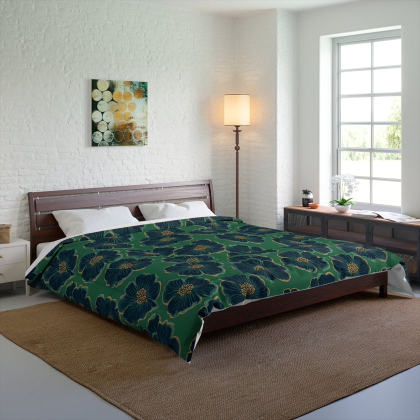 Botanical Floral Comforter - Cozy Bedding for Home Decor, Green Floral Bedspread, Spring Bedroom Essentials, Gift for Her, Unique