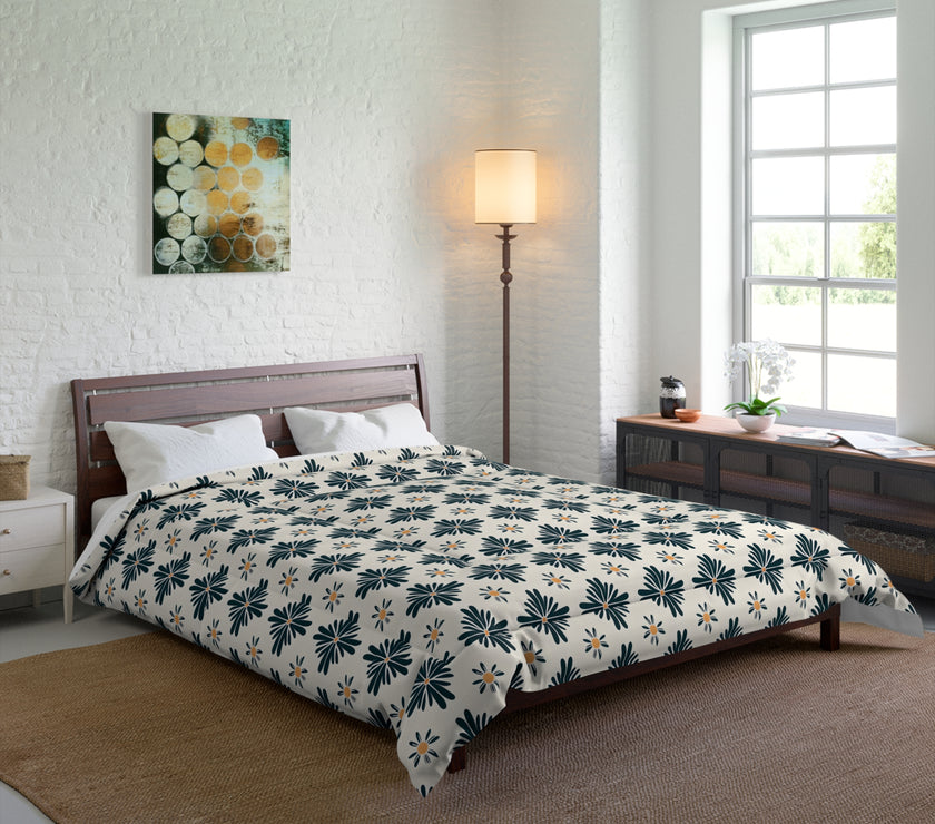 Botanical Blue Comforter, Elegant Floral Bedding, Cozy Home Decor, Bohemian Style Bedspread, Gift for Housewarming, Spring Makeover