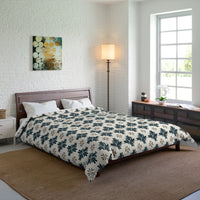 Botanical Blue Comforter, Elegant Floral Bedding, Cozy Home Decor, Bohemian Style Bedspread, Gift for Housewarming, Spring Makeover
