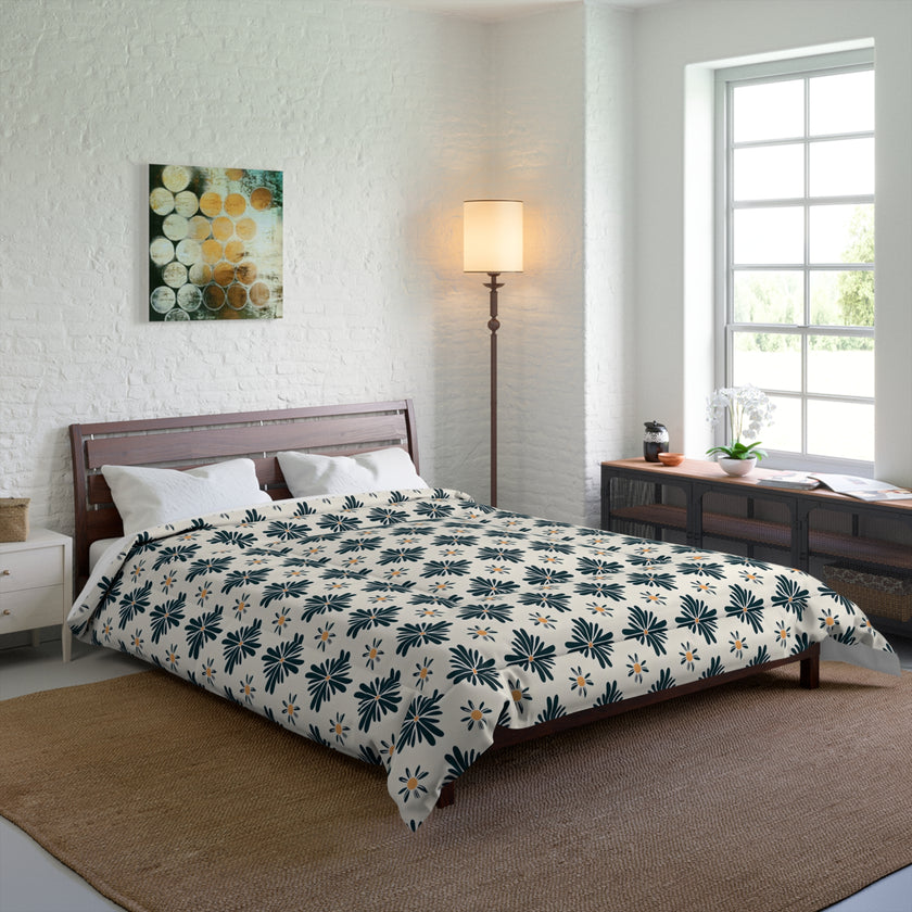 Botanical Blue Comforter, Elegant Floral Bedding, Cozy Home Decor, Bohemian Style Bedspread, Gift for Housewarming, Spring Makeover
