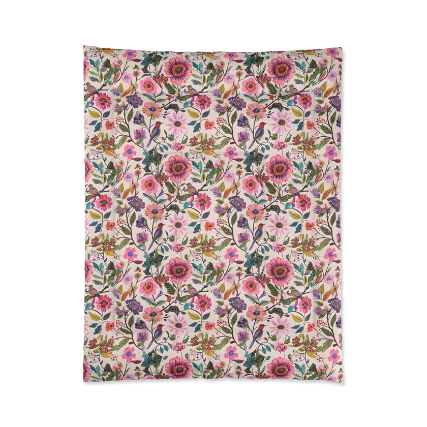 Floral Comforter for Cozy Bedrooms, Boho Home Decor, Floral Bedding, Bedspread, Gift for Her, Spring Bedroom Makeover
