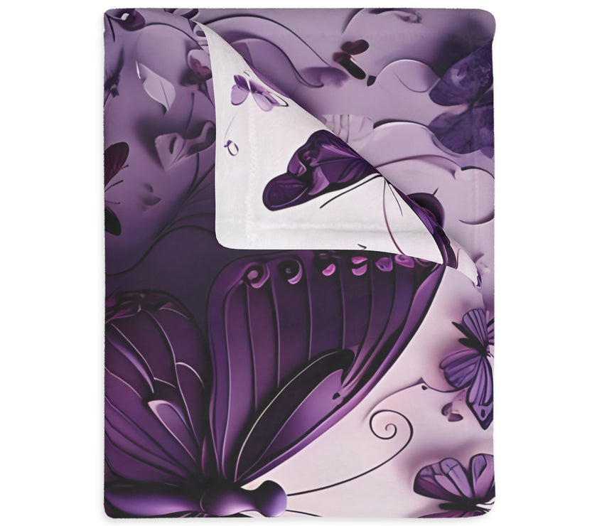 Purple Butterfly Blanket - Ultra Soft Velveteen Microfiber Throw, Reversible Print, Cozy Bedding, Home Decor, Gift for Her, Butterfly Lover,