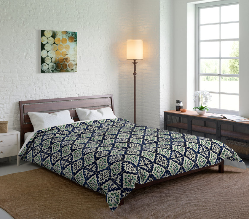 Navy Blue Patterned Comforter, Cozy Bedding for Home Decor, Stylish Bedroom Upgrade, Perfect for Fall and Winter
