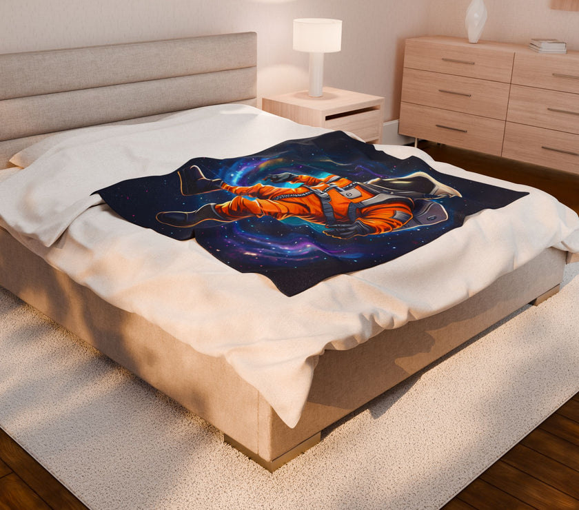 Space Astronaut Velveteen Plush Blanket - Galaxy Nebula Universe Stars, Outer Space Throw, Celestial Bedroom Decor, Gift for Space