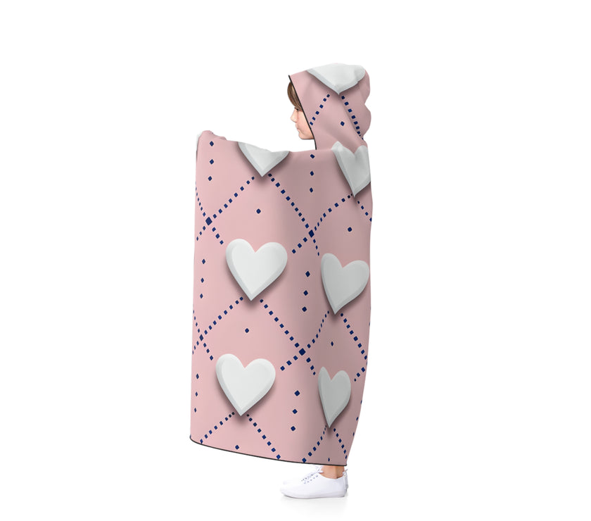 Cozy Heart Patterned Hooded Blanket, Perfect for Snuggling, Gift for Her, Valentines Day, Home Relaxation, Warm Throw