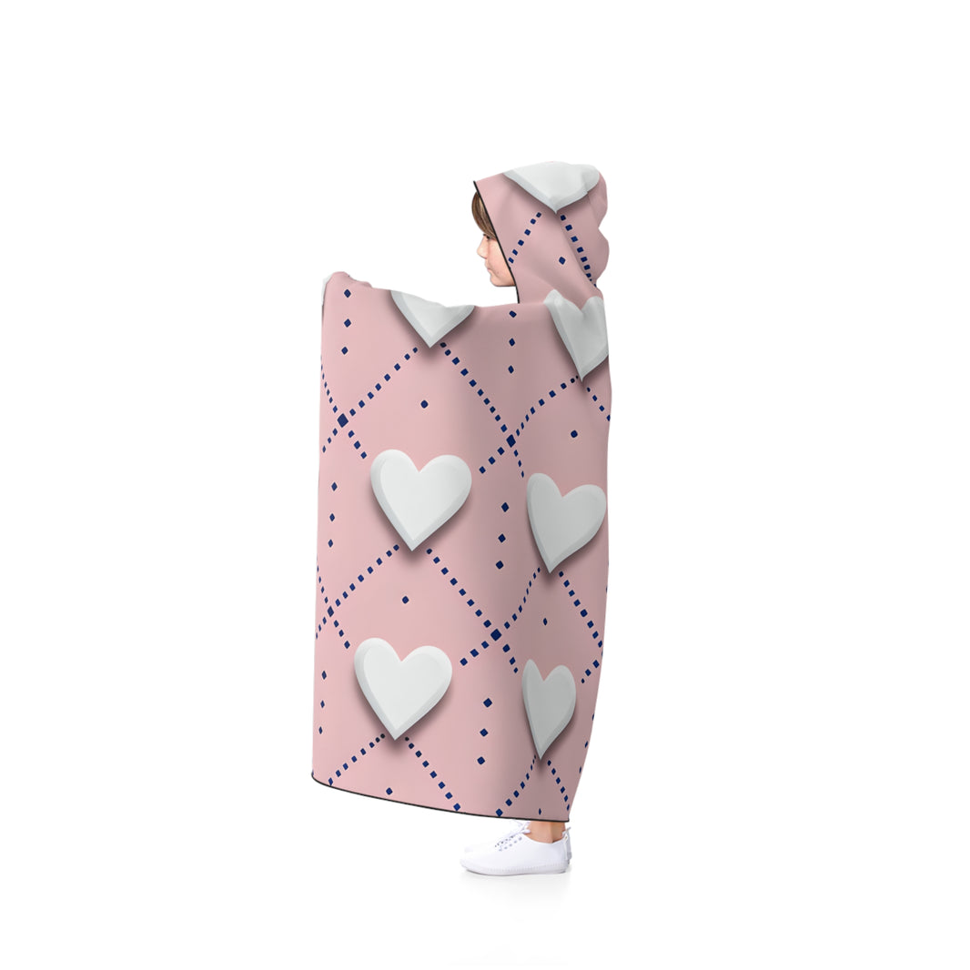 Cozy Heart Patterned Hooded Blanket, Perfect for Snuggling, Gift for Her, Valentines Day, Home Relaxation, Warm Throw